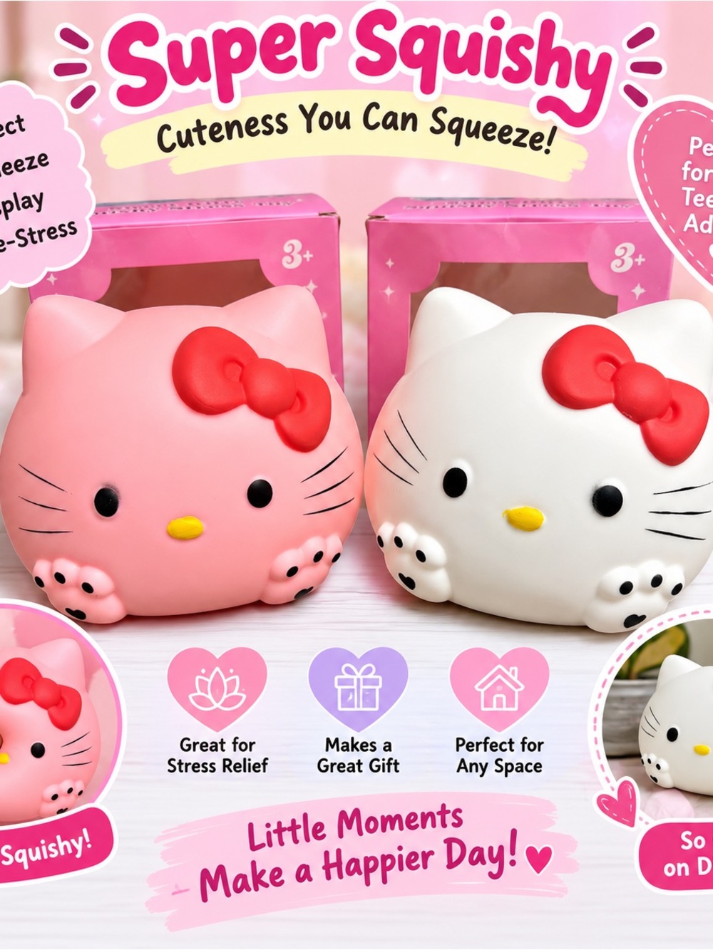 Jumbo Squishy Plush Toy - Pink & White. set of 2